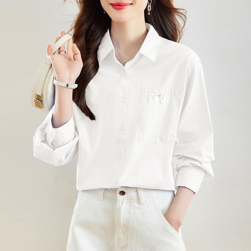 

Женская рубашка с длинным рукавом, весенняя новинка, топ с лацканами, корейская версия, повседневная женская рубашка XL белый