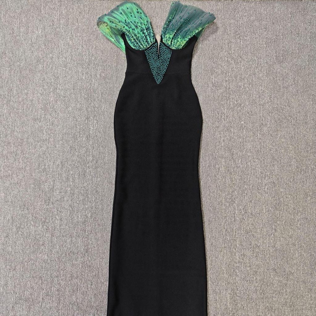 Rochie de seară elegantă franțuzească cu bandaj cu perle mărgelate 2025