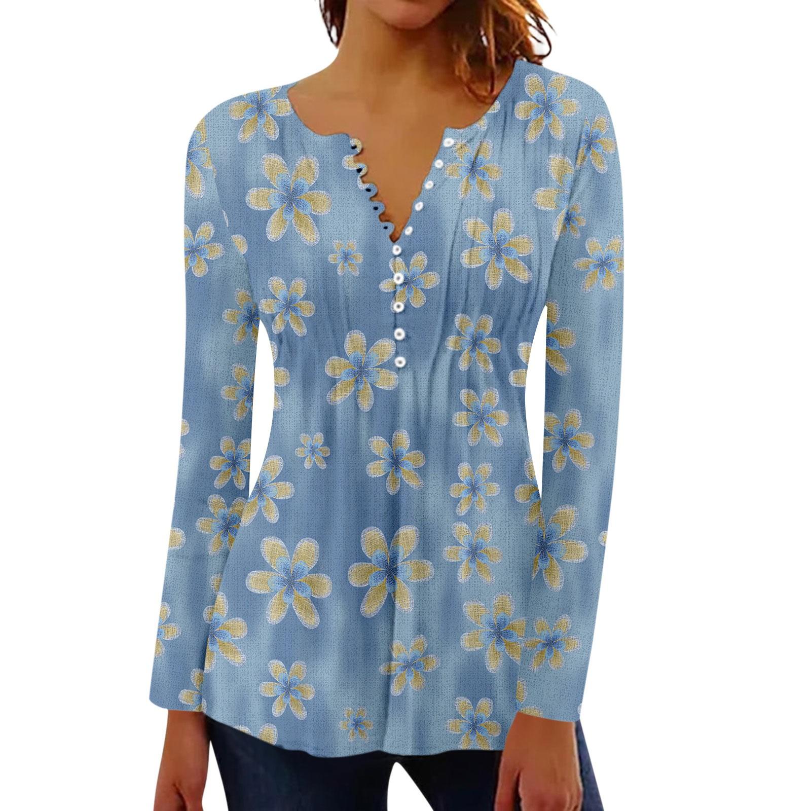 

Women s Pleated Button Retro Floral Print Top XXL
