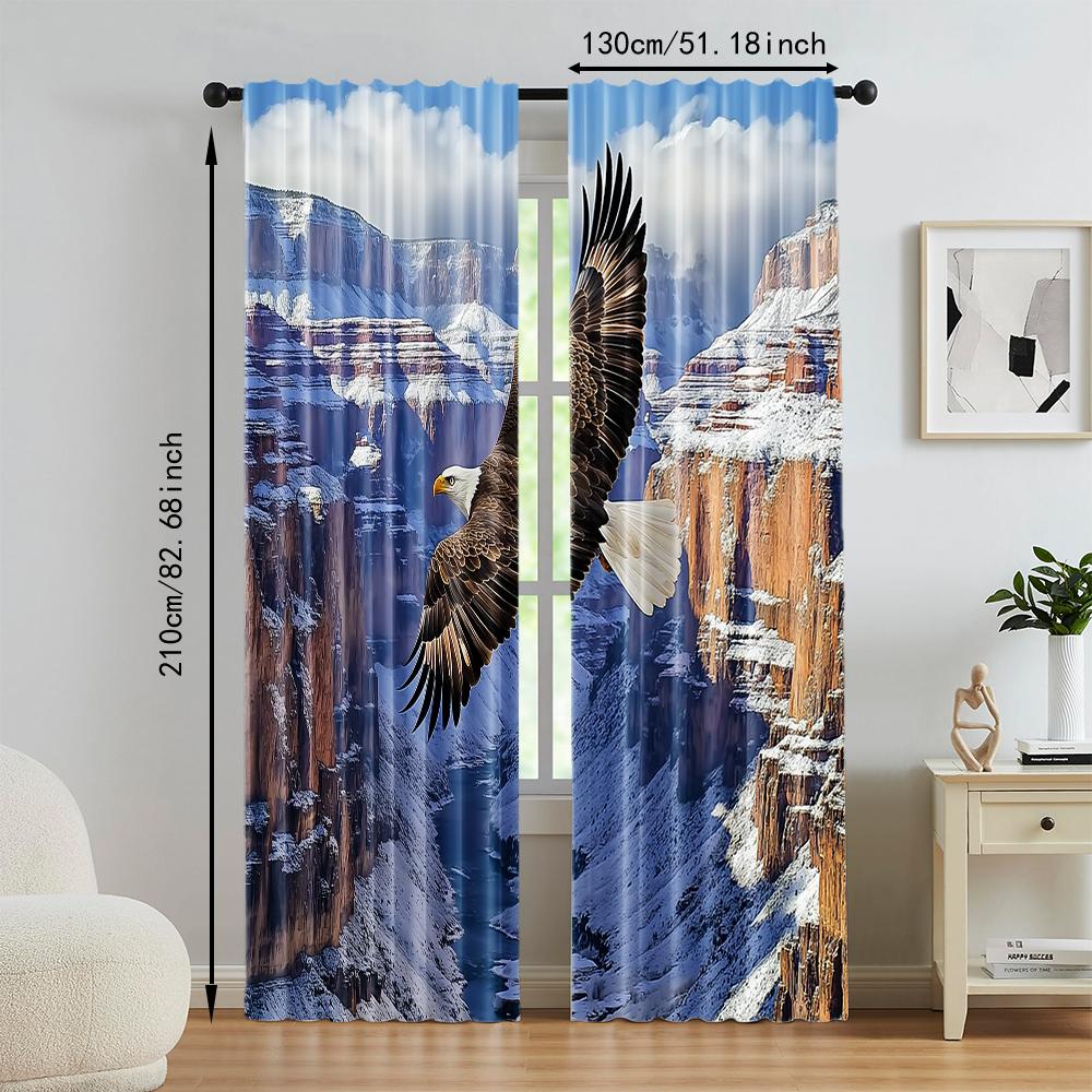 Versatile Polyester Transparent Curtains Home Decoration Majestic Eagle Snowy Canyon Use Bedrooms Living Curtain Set Of 2 Made Washable Bedroom Ready