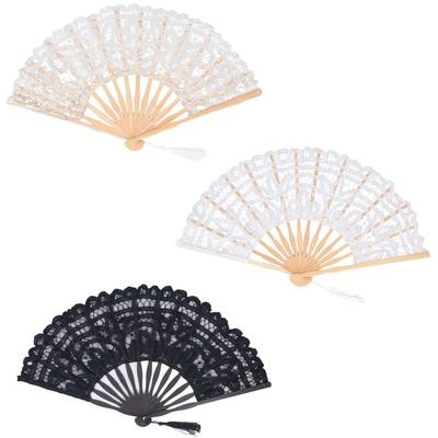 Folding Fan Hallow Lace Bamboo Bones Vintage Style Hand Fan with Tassel for Performance Clothes Deco