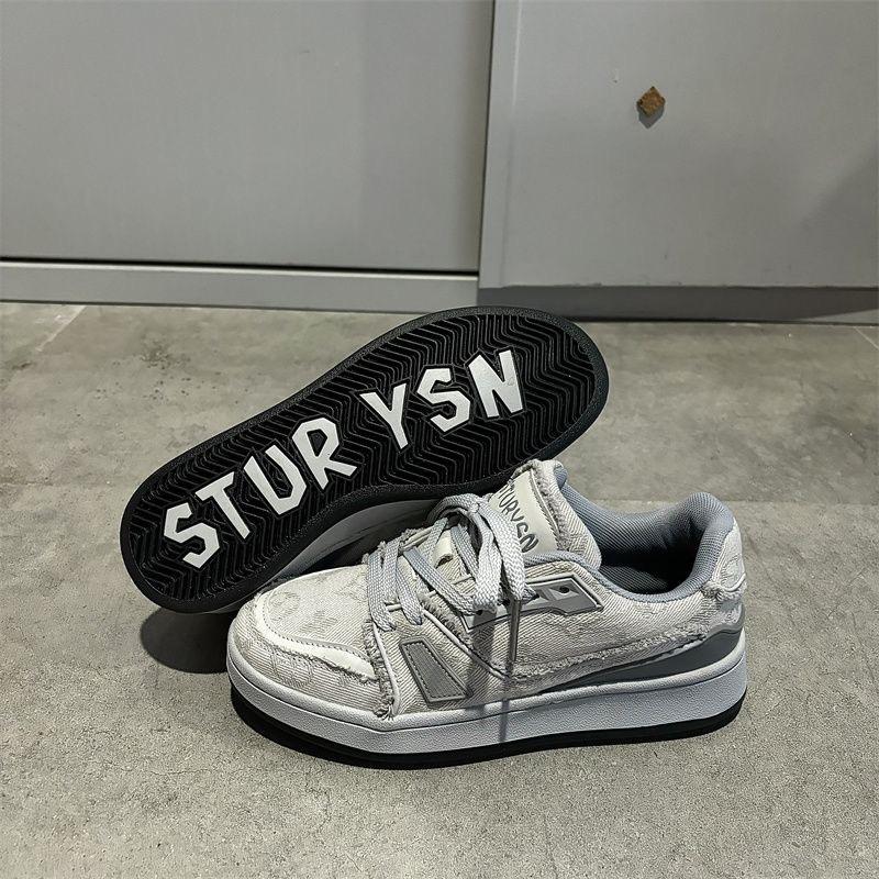 

Весенние новые студенческие повседневные корейская версия трендовые нишевые ретро кеды женские ins уличная съемка мода Харадзюку обувь-буханка 44 серый