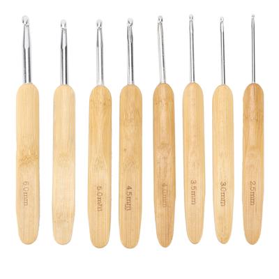 8Pcs Aluminum Crochet Hooks Round Head Knitting Needles with Bamboo Handles for Yarn Craft