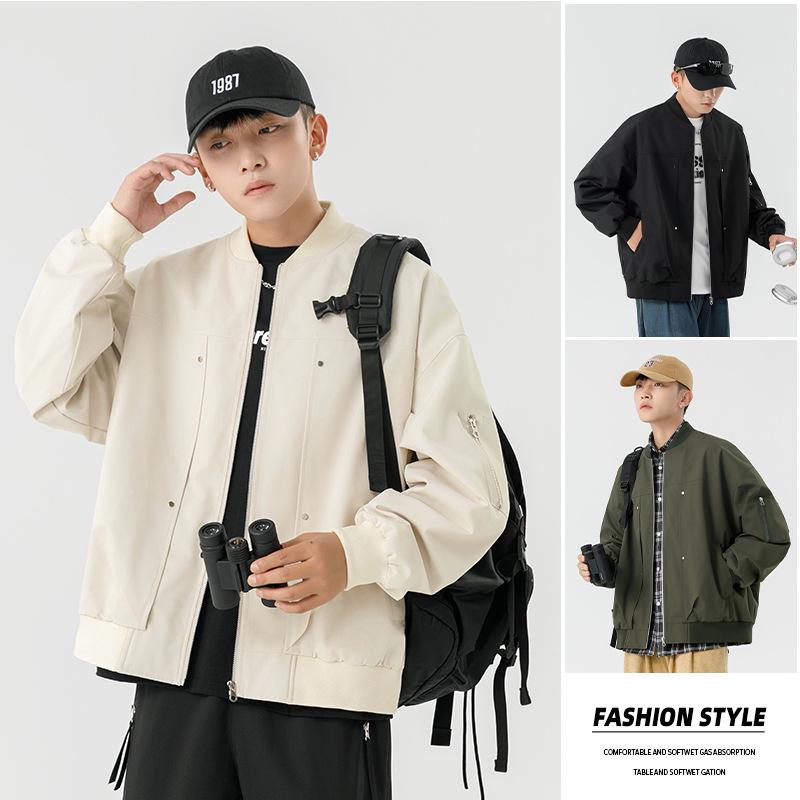 Męska modna kurtka w jednolitym kolorze ze stójką: Funkcjonalna odzież wierzchnia na wiosnę/jesień z sieciówek