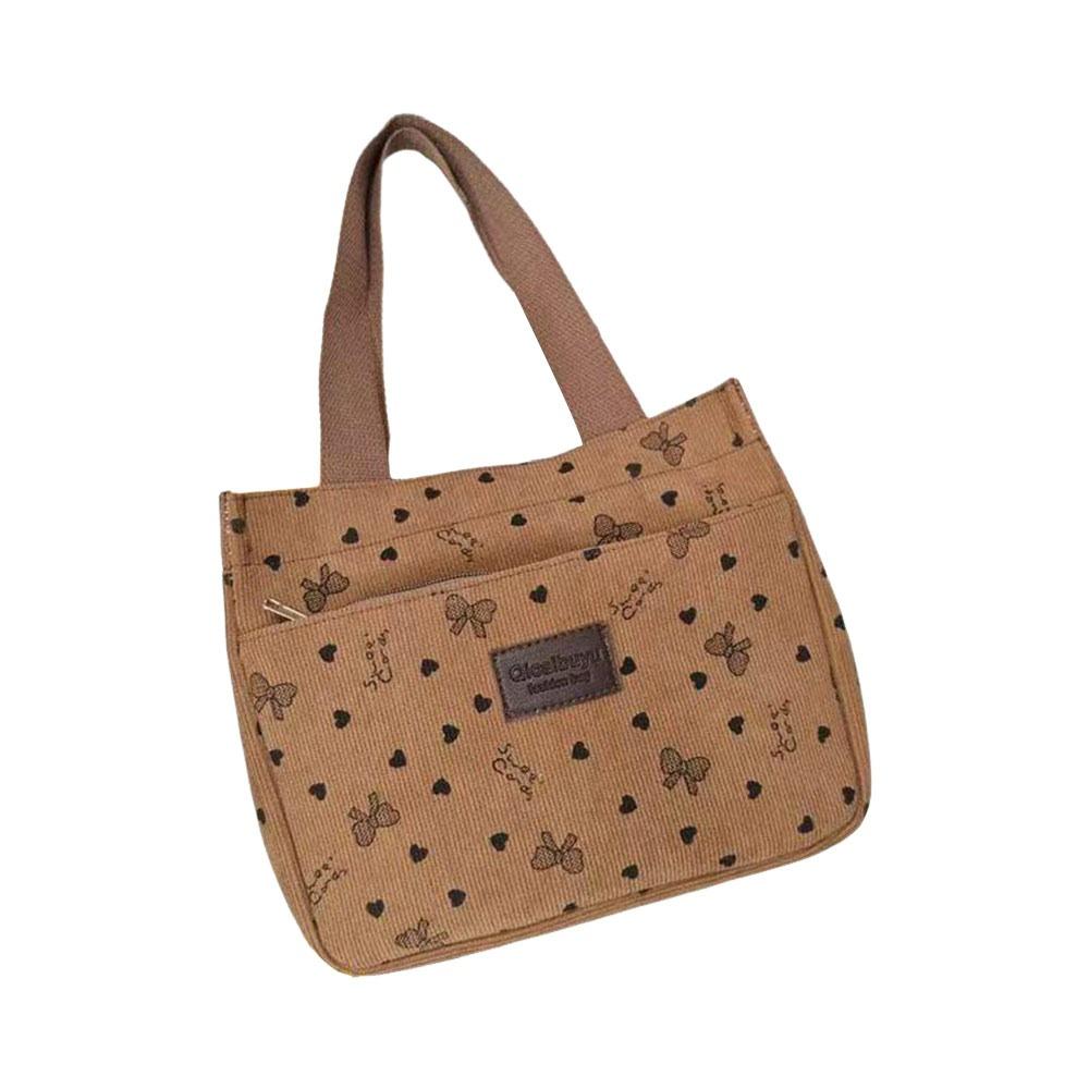 

New Bow Lunch Bag Corduroy Large Capacity Tote Handbag Waterproof Thickened Storage Bag хаки