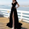 Women's Off Shoulder High Split Maxi Dress Sexy V Neck Long Prom Dress
