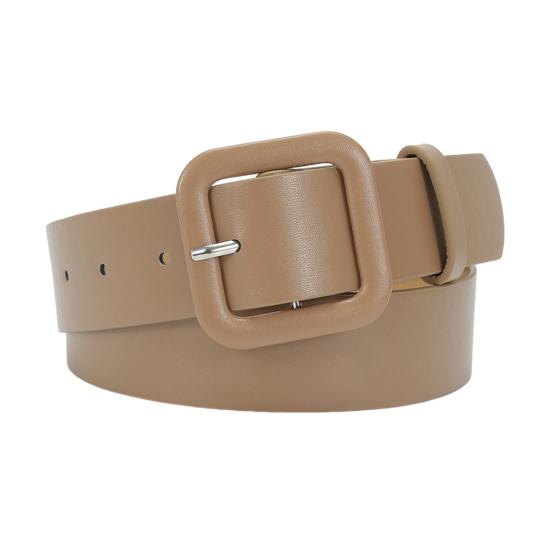 Women Belt Multi Holes Adjustable Length Square Buckle Faux Leather Waistband Jeans Dress Coats Candy Color Belt