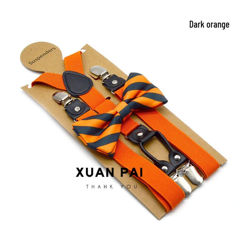 Adult Unisex 4-Clip Elastic Suspenders & Bow Tie Set, Non-Slip, Solid Color, 2.5cm