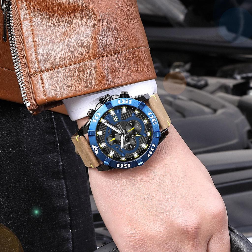 Megir 2021 Blue Mens Watches Top Brand Luxury Chronograph Sport Watch for Men Clock