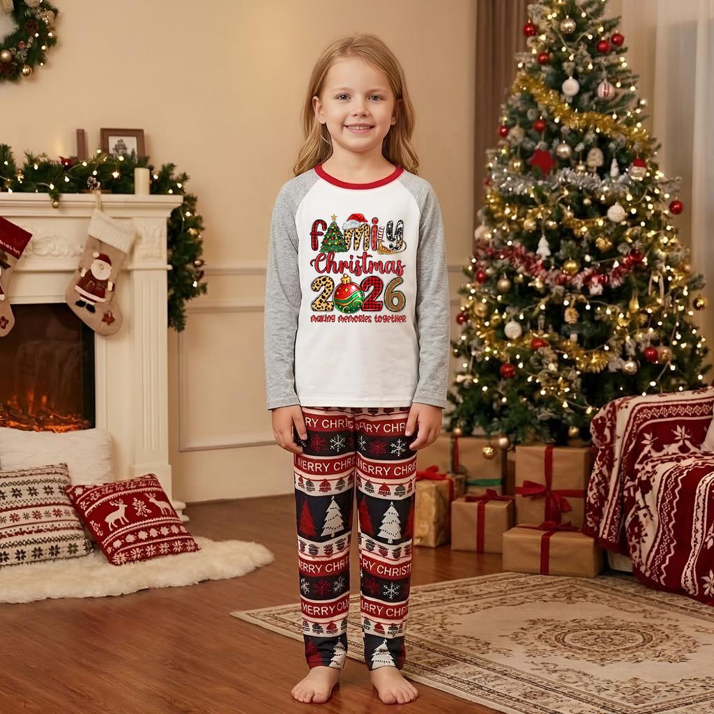 Family Matching Christmas Pajama Set, Long Sleeve Round Neck Top and Pants Loungewear for Holiday