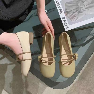 Retro Mary Jane schoenen voor dames zomerkleding 2025 nieuwe Franse zachtzool schoenen met middelhoge hak, kleine leren schoenen voor zwangere vrouwen