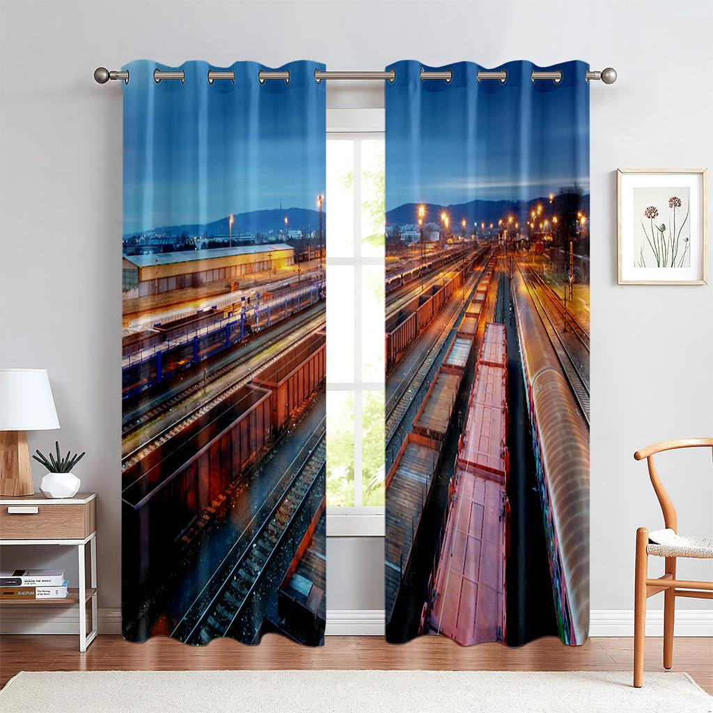 Urban Architecture 3D Printed Curtains Street View Modern Industrial Style Living Room Floor-To-Ceiling Windows Custom Curtains