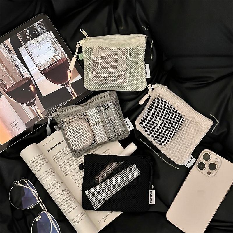 Grid bag mini portable carry on wallet makeup bag data cable headphone bag small item storage double-layer bag simple design