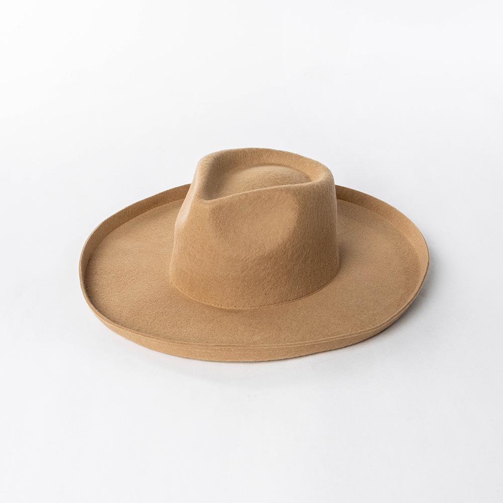 

Rustler | New women s wool fedora hat made of wool material teardrop-shaped crown rolled brim design wide brim. M56-58CM