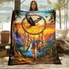 1pc Dreamcatcher Tribal Bohemian Throw Blanket - Lightweight Flannel Sofa Bedspread with Eagle Indians Teepees