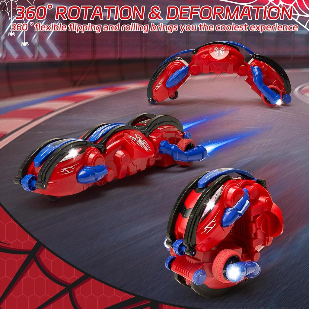 2.4Ghz Spider RC Cars with LED Lights, 360° Rolling Remote Control Car Rotating RC Stunt Car for Kids 6 7 8 9+ Year Old, Rechargeable Snake Car