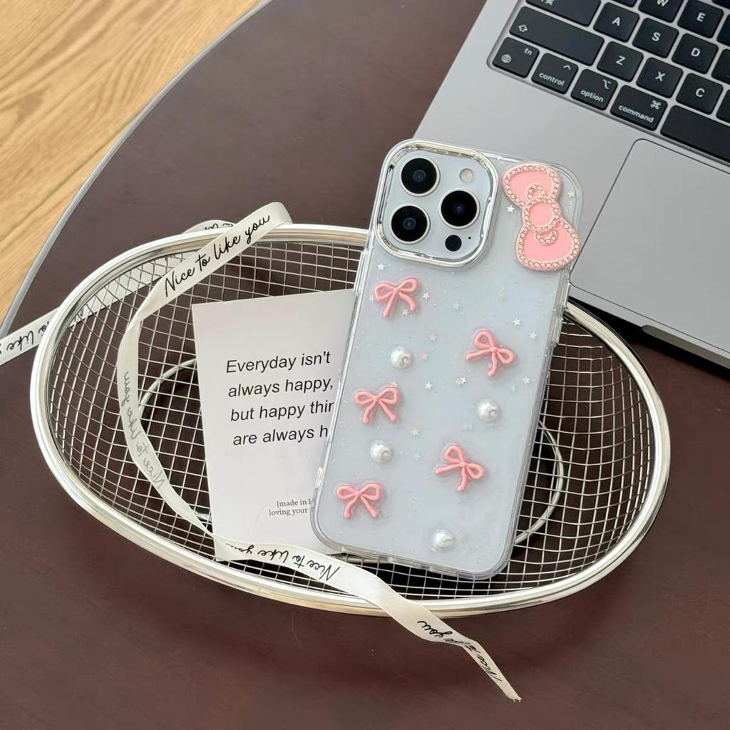 Pearl Bow Phone Case for IPhone17pro Glitter Powder for Apple 16 Transparent Women's Creative 15 Exquisite