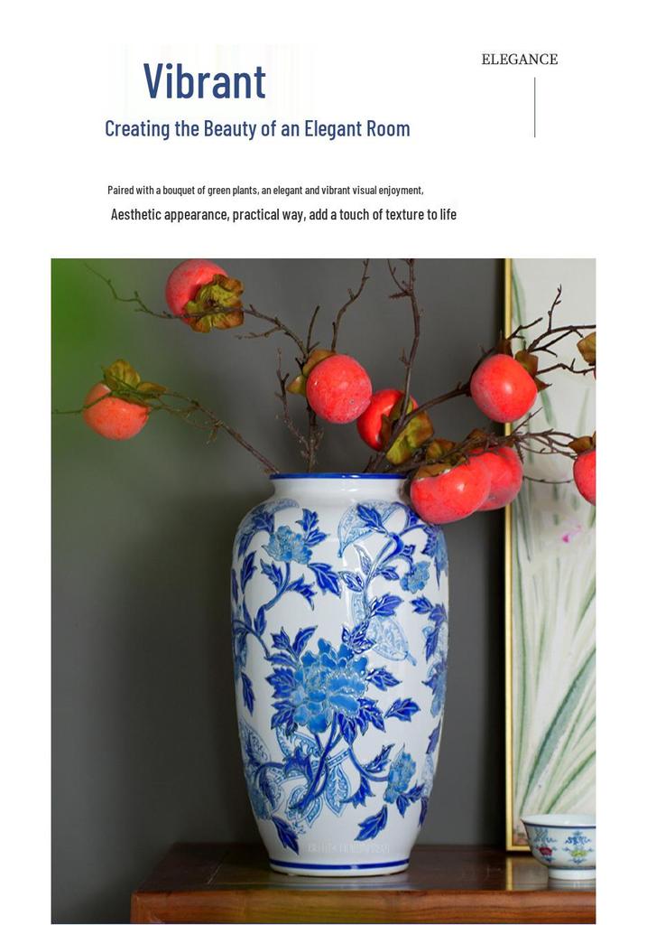 Elegant Blue and White Porcelain Vase: Retro Ceramic Ornament for Living Room Flower Arrangements