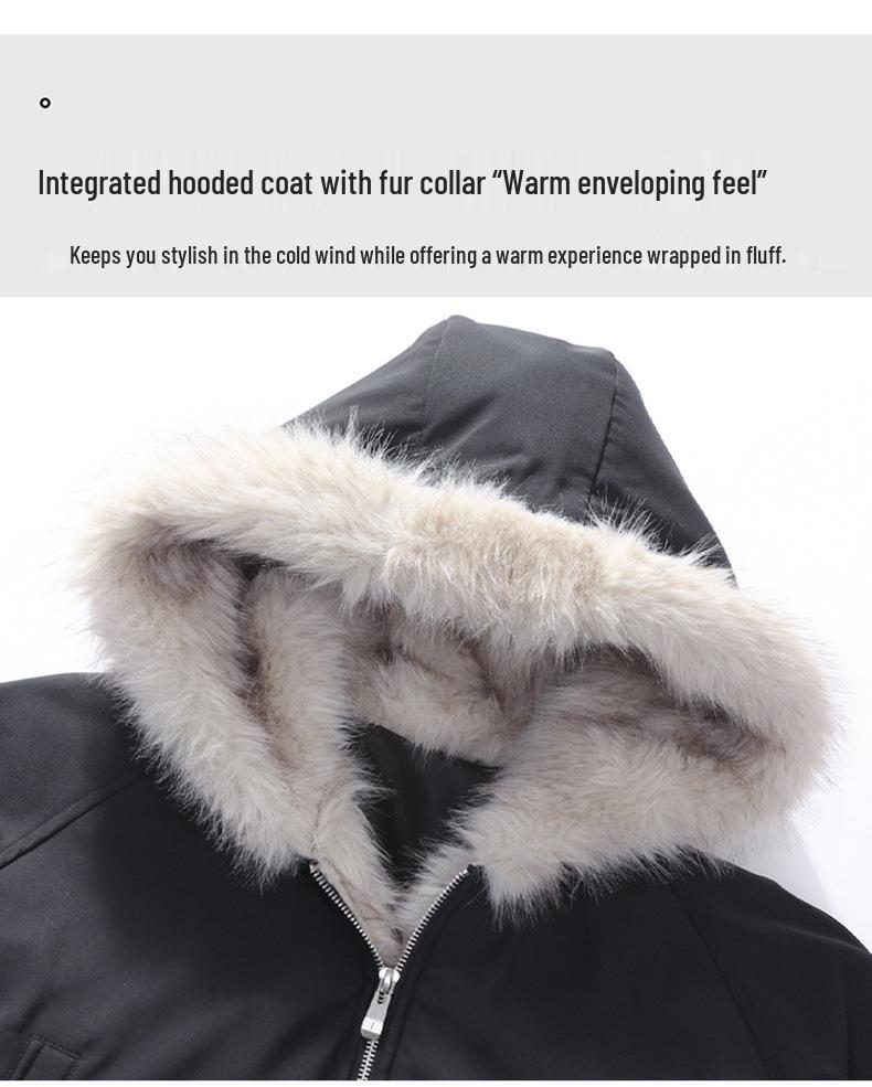 Jaqueta de Neve Masculina Retro com Capuz, Estampa Leopardo das Neves, Gola de Pelo Genuíno, 90% Penugem de Pato, Estilo Curto para Exterior.