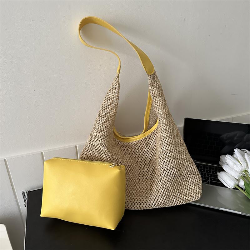 Summer Popular Women's Handheld Woven Bags, Fashionable Shoulder Bags, Seaside Travel Beach Straw Bags