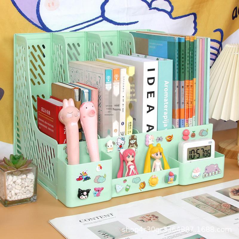"Office Desk Organizer: File Rack, Basket, Folder Tray, Student Book Stand"