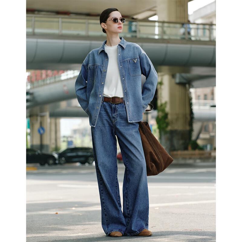 Giovanni Valentino Women's Loose Fit Denim Shirt Jacket