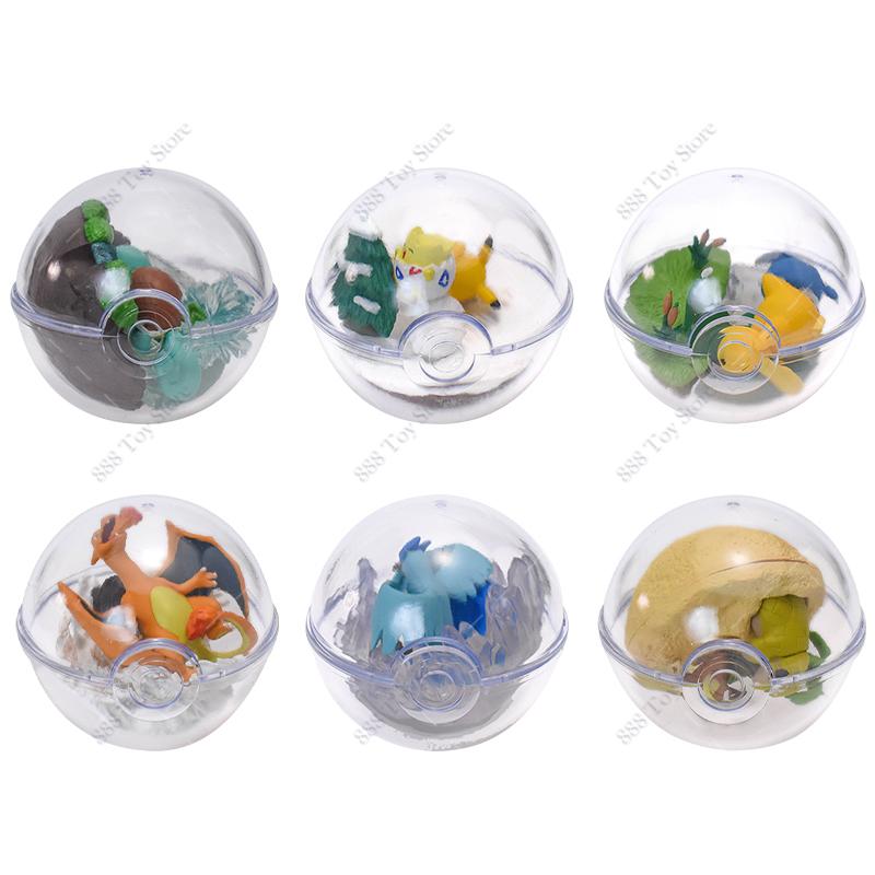 6Pcslots  Anime Figure Set Elf Ball Eevee Teacup Garden Succulent Plants Action Model Perfume Bottle Doll Toy Kids Gifts