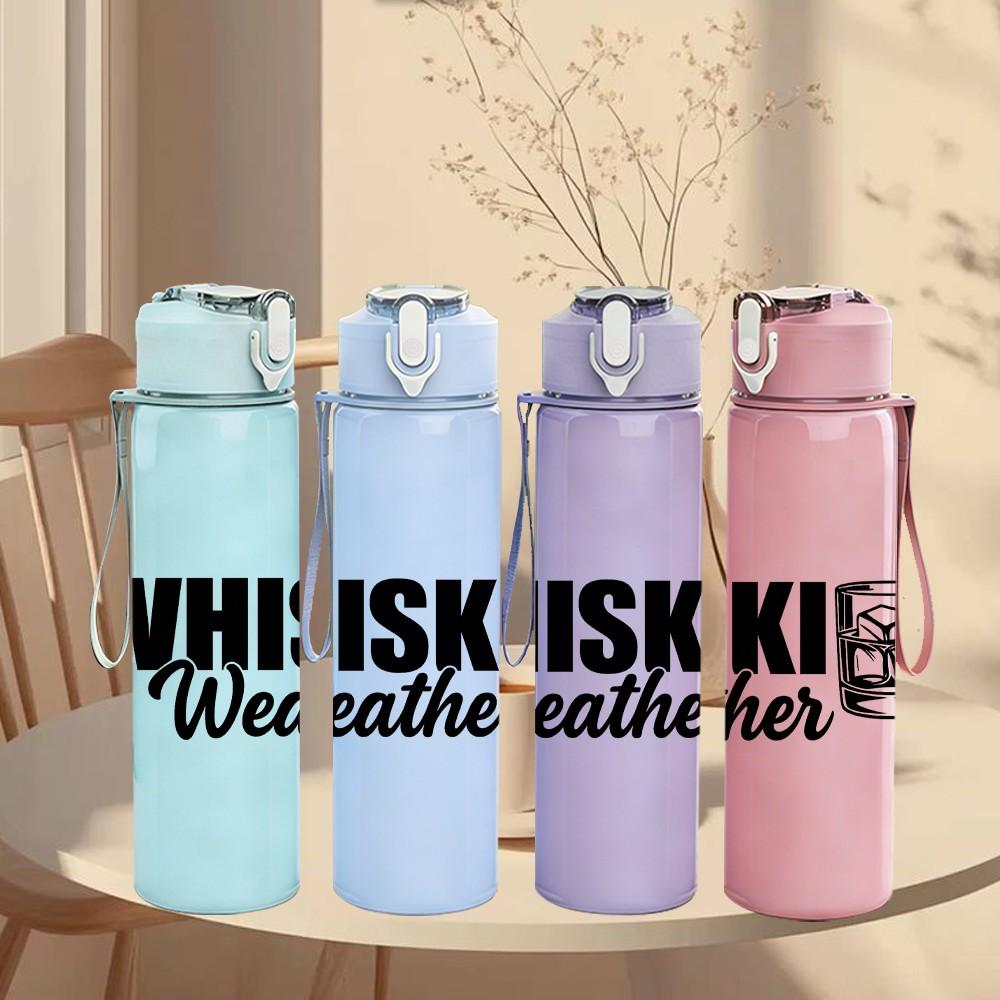 1PC Whiski Weather Mug Quote Print 750ml Color Plastic Sports Water Bottle Leakproof Flip Straw Lid Suitable for Sports Office Home Use