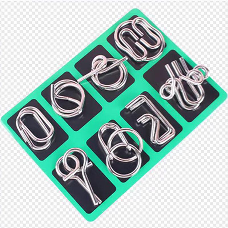 

Детская металлическая головоломка с девятью звеньями для взрослых, для отдыха, снижения стресса, развития интеллекта, набор из 8 предметов со съемной пряжкой