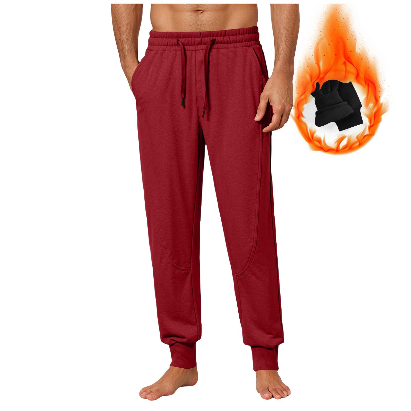 

Men s Color Drawstring Sweatpants Loose Cotton Cuff Waist -lined Casual Pants L винный