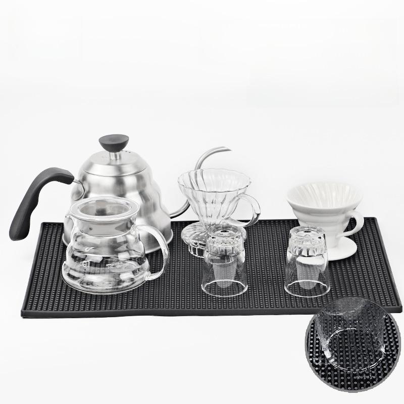 Black Non-Slip PVC Rectangular Coaster with Drainage