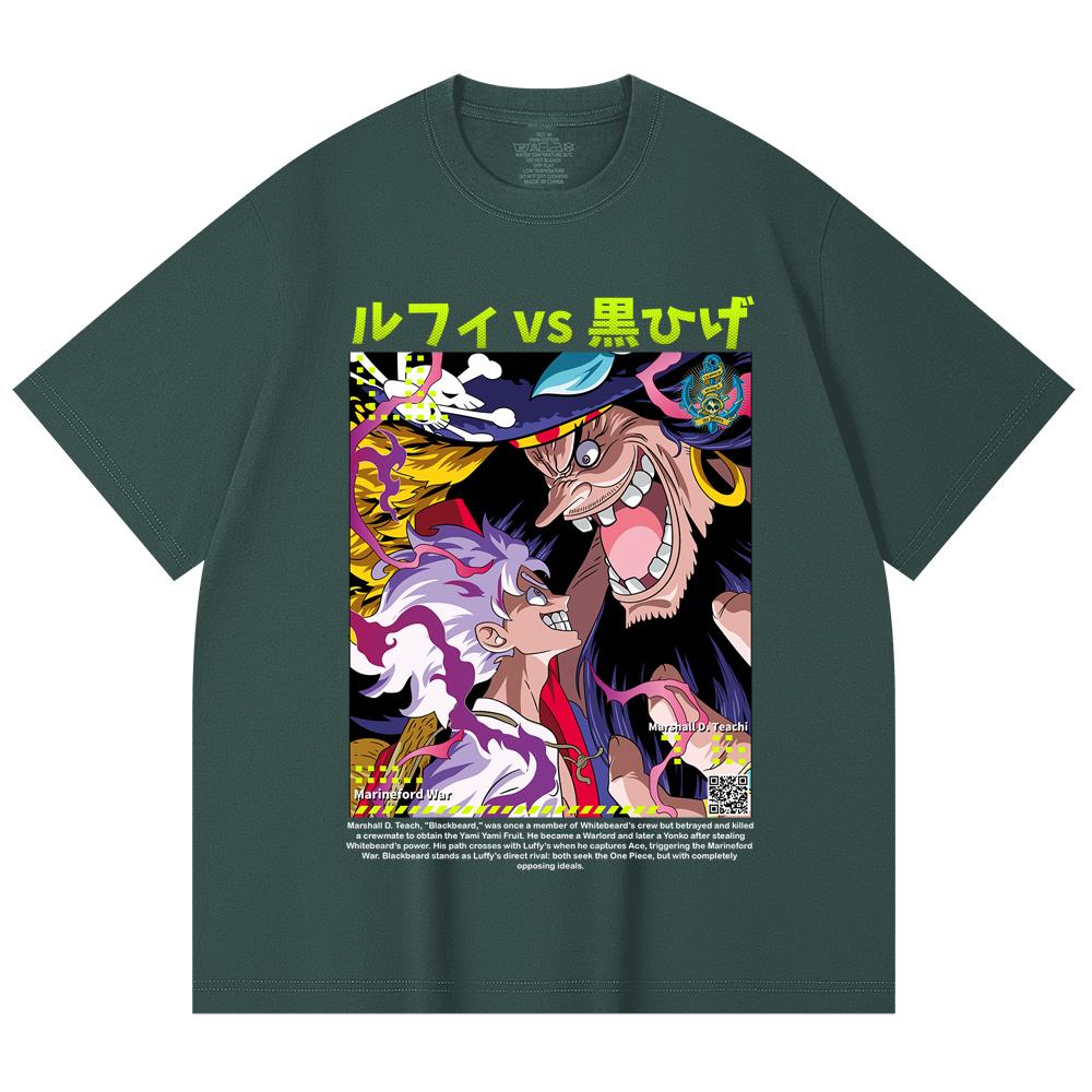 230 Gsm 100% Cotton One Piece V51 Luffy Blackbeard Print Unisex Heavy Cotton T Shirt