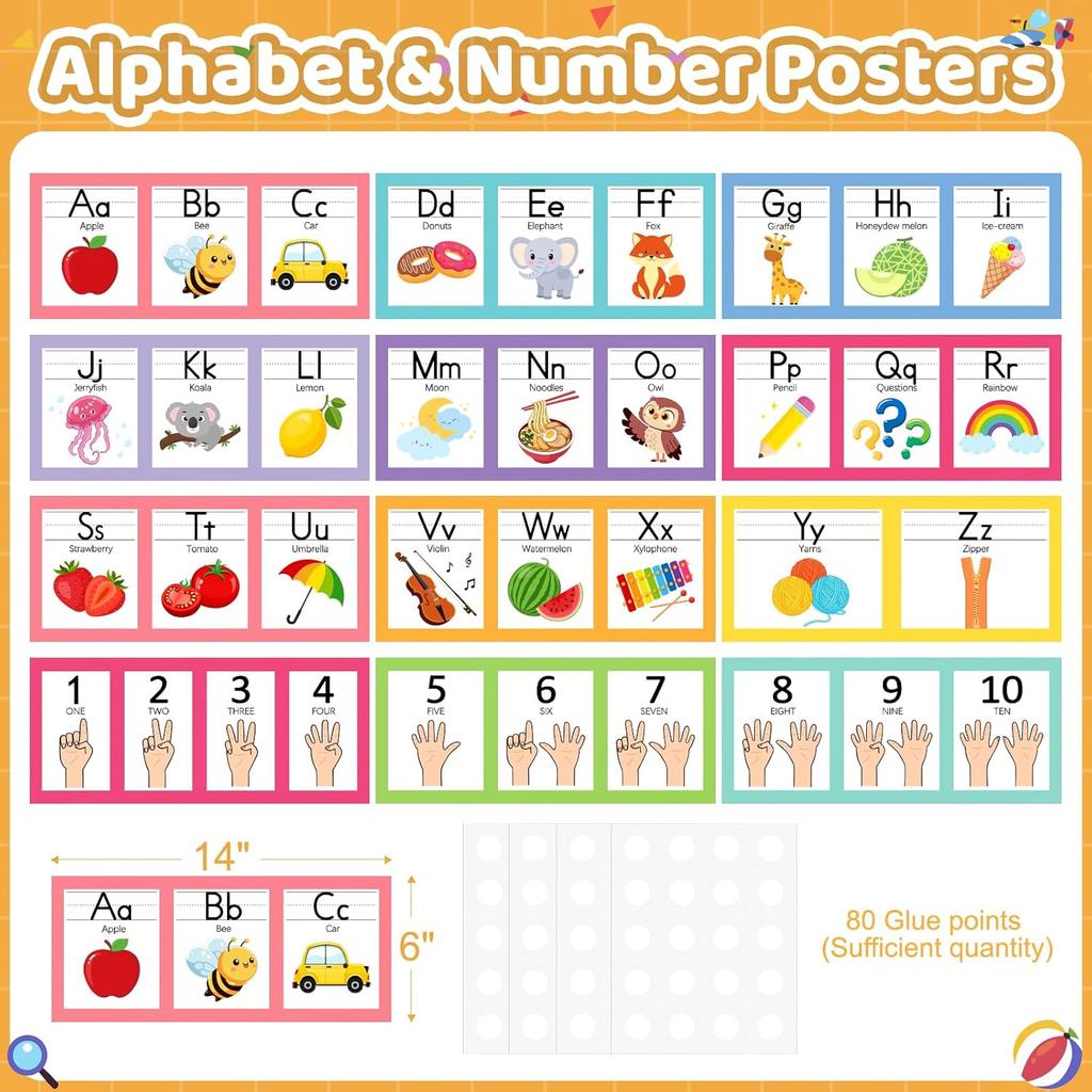 COCHIE Boho Alphabet for Classroom Wall Decorations Kindergarten Preschool, Alphabet Number Line Posters Bulletin Board Set of 12, Back to School ABC
