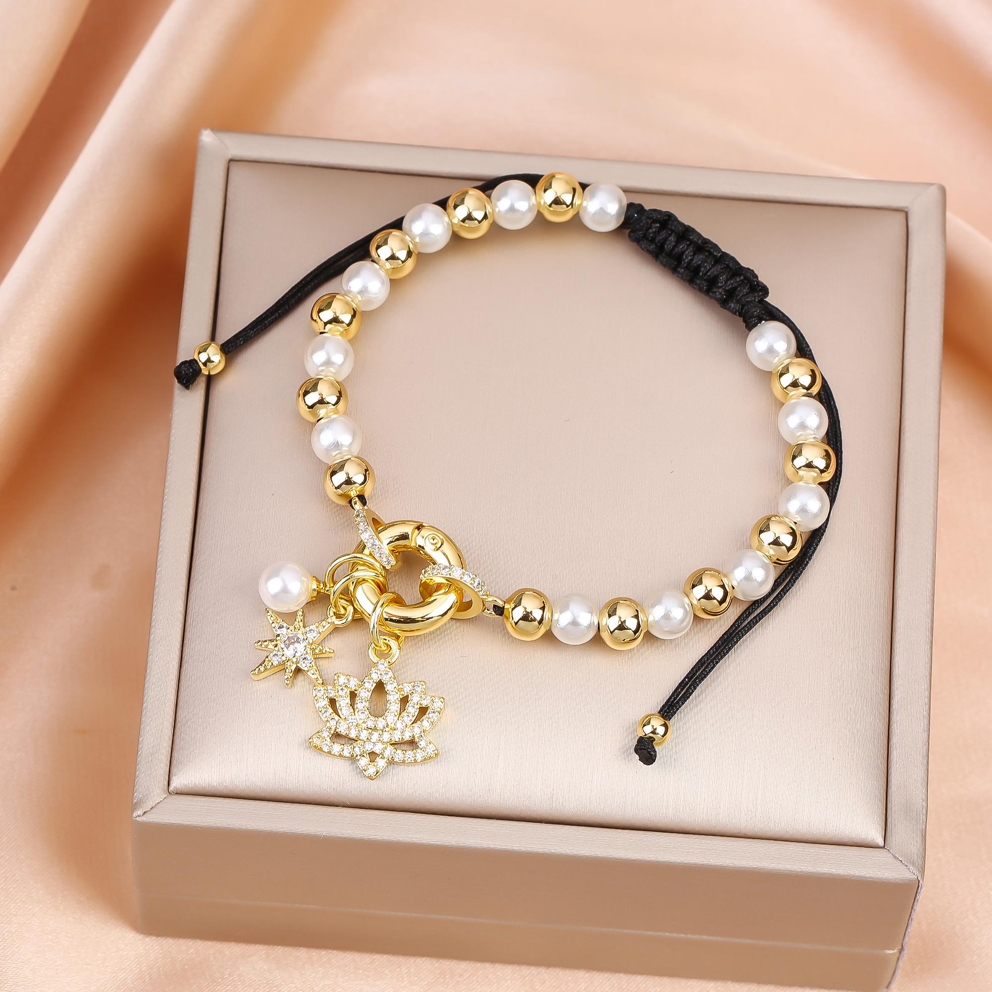 

New Trend Crown Star Theme Zircon Bracelet Venezuela Flag Cross Pearl Chain Bracelet Fashion for Woman Girl Daily Wear Zircon