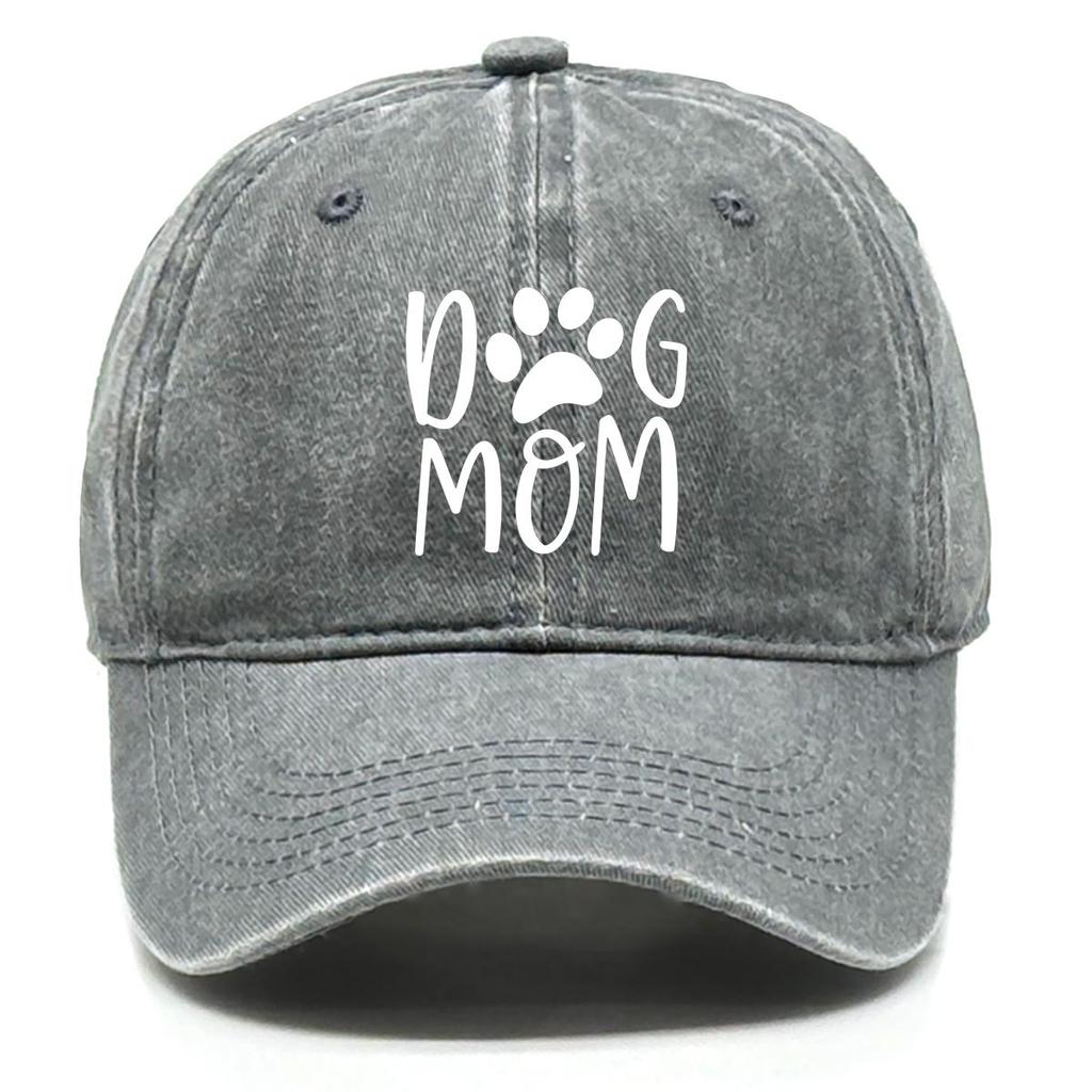 Mother's Day Print Snapback Baseball Hat, "DOG MOM" Paw Print Mesh Hat Solid Color Fit Distressed Unisex Adjustable Sun Hat