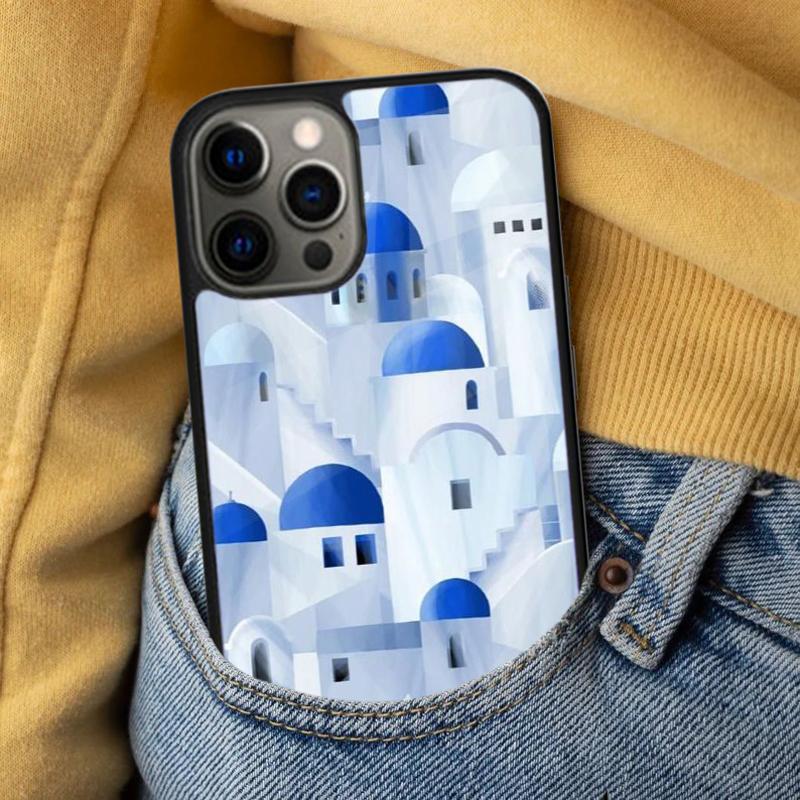 Oia Santorini Greece Soft Phone Case for iPhone 17 Air 16e Pro max 15 Pro 13 14 Plus 11 12 MagSafe Magnetic Coque