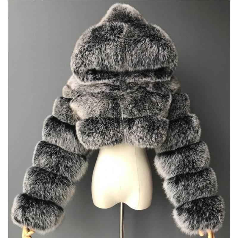 Luxury Faux Fur Coat for Women Hooded Warm Casual Winter Outerwear