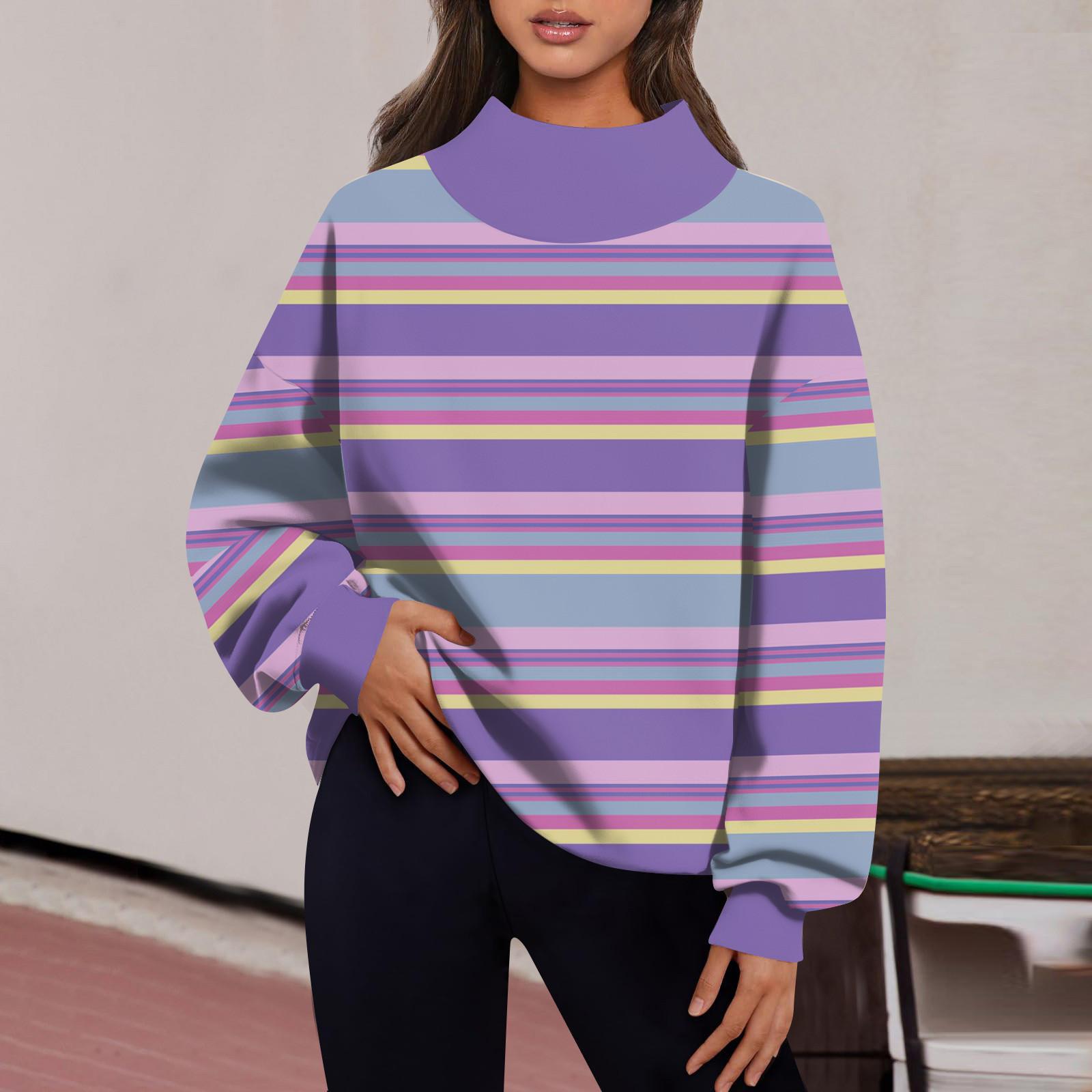 

Женская мода сплошной цвет с длинным рукавом свободный разрез половина водолазка толстовка топ XL фиолетовый