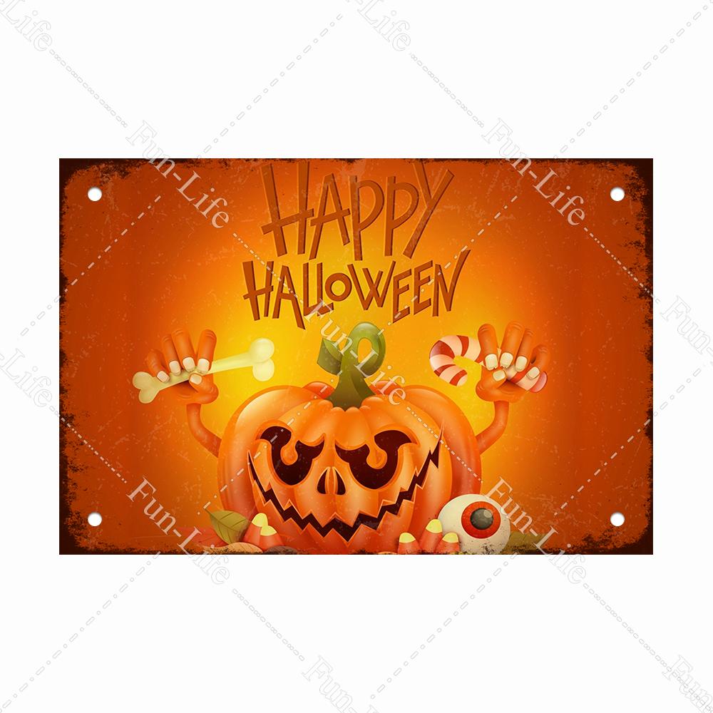 Halloween Shabby Chic Home Bar Festival Vintage Wall Decor Metal Tin Signs Pub Tavern Retro Pumpkin Decorative Plate 20x30cm