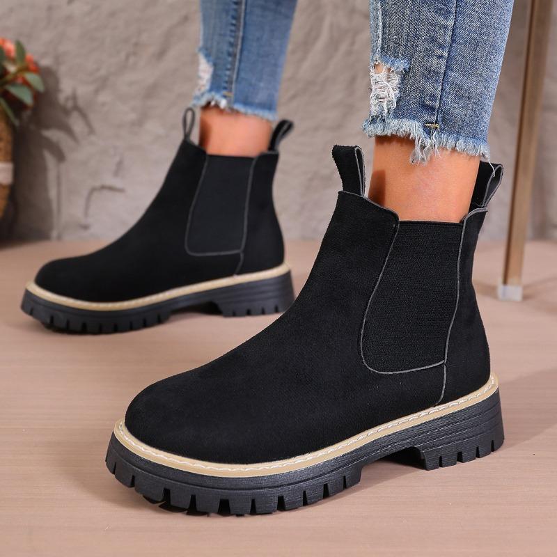 Women's Wide Width Ankle Boots, Round Toe Fashion Winter Booties, European Style Short Boots for Women