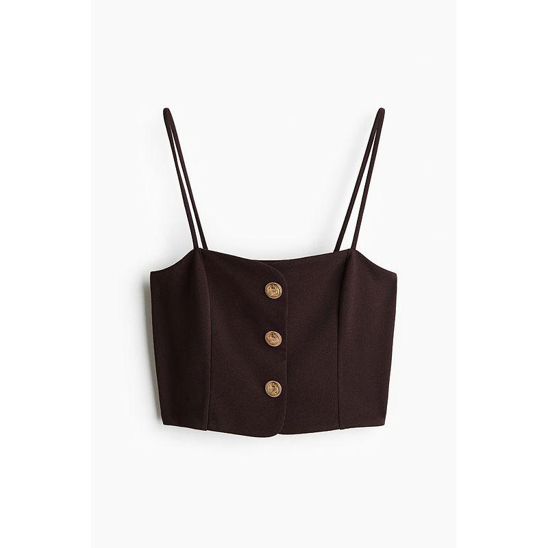 

HM Women s Sling 2025 Summer New Arrival Women s Fashion Casual Sling Short Top 1296867 Dark brown 155/80(XS)