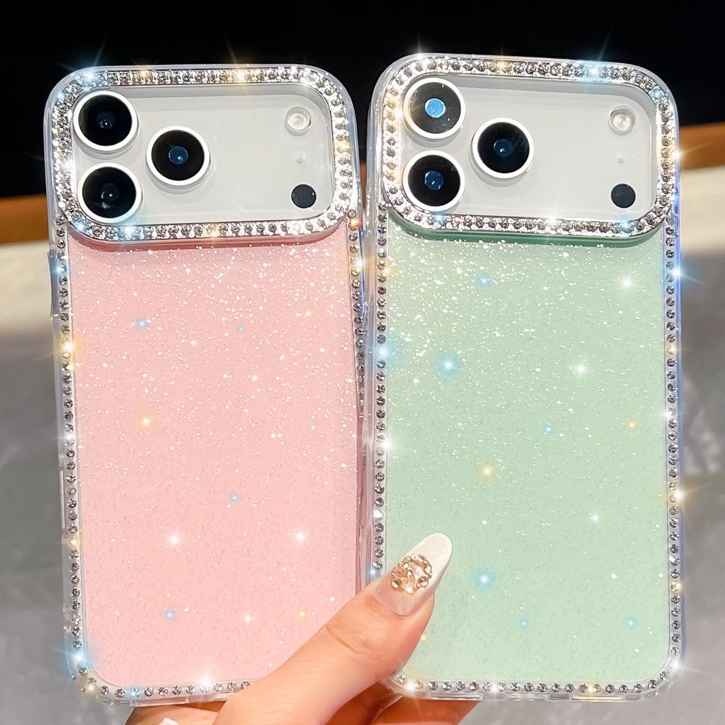 For iPhone 17 Pro Max Case Rhinestone Edge Glitter Back TPU+PC IMD Phone Cover