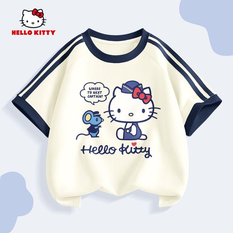 Hellokitty Kidsren s Summer Clothing Set 2026 New Style Fashionable Girls  Sportswear Fashionable Girls  Summer Clothes Tee Air Almond White 160