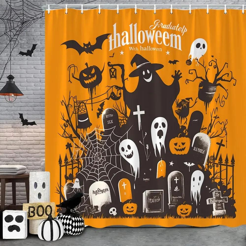 Halloween Gothic Skull Shower Funny Black Rose Bones Holiday Gift Polyester Bath Curtain Bathroom Decor with XT6