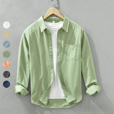 Spring Men's Casual Long-Sleeved Shirt, Versatile Japanese Style Simple Fashion Shirt, Youth Loose Trendy  Cotton Coat