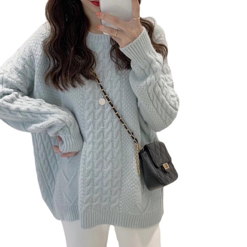 Autumn and winter new soft waxy twist soft milk blue sweater women's casual loose bottoming sweater knitted sweater top