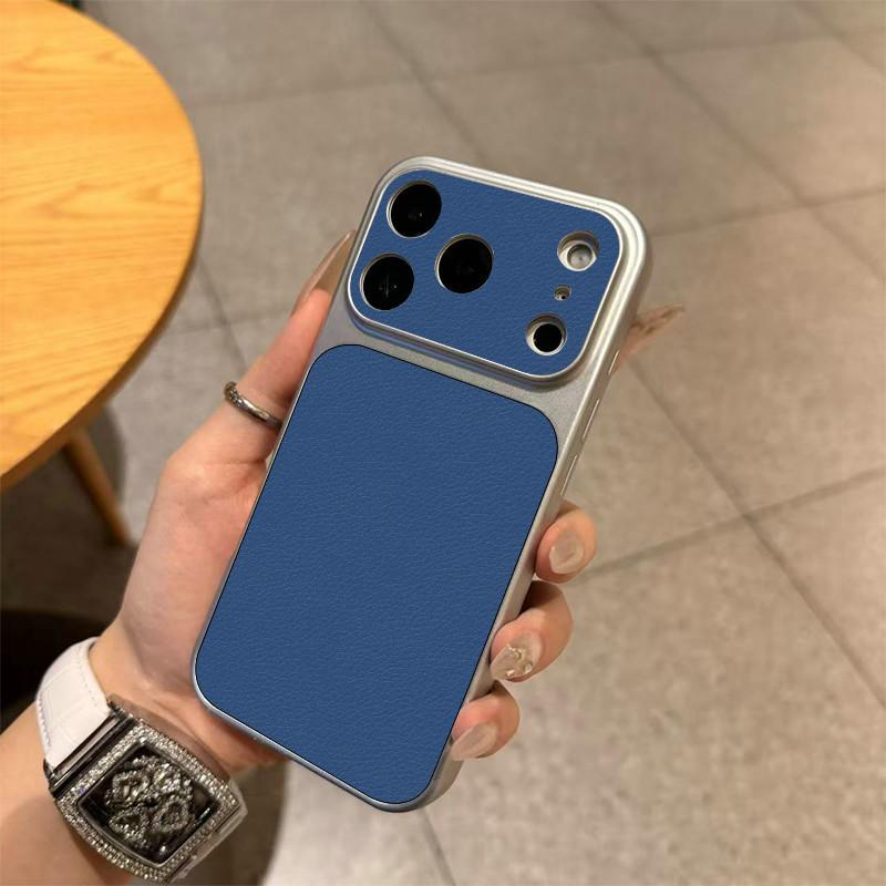 Large Window Synthetic Leather Casing for iPhone Pure Navy Blue Printed Patterned Plain Shell Soft Case Protective Cover | BP B030