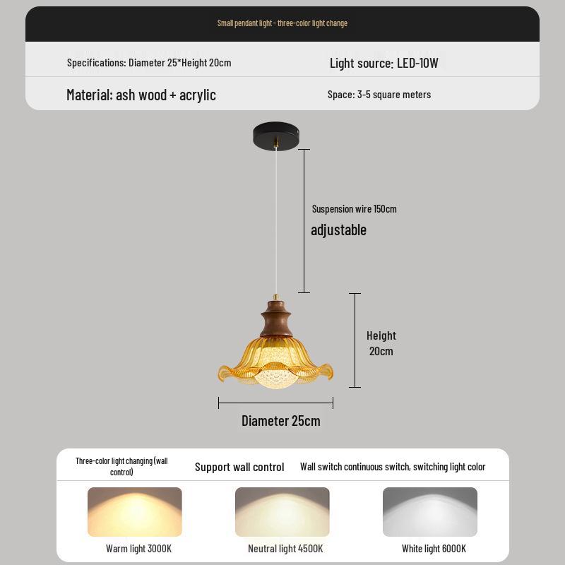 Vintage Amber Petal Pendant Light - Retro Japanese-Style for Bar, Bedside, or Hallway Tri-Color Change