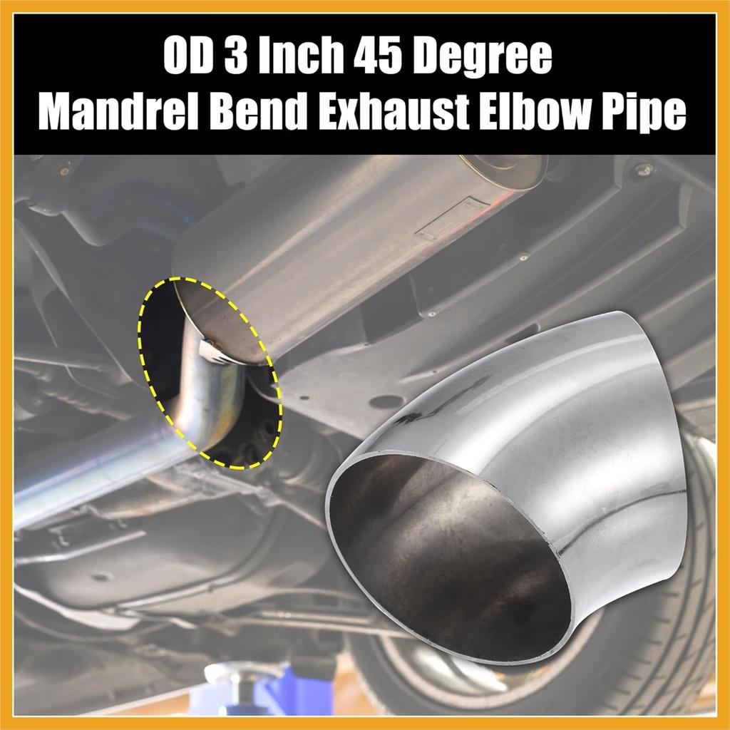 2pcs OD 3 Inch 45 Degree SS304 Stainless Steel Bend Tube Exhaust Elbow Pipe for Car Modified Exhaust System 3" Piping Silver Tone Replacement