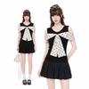 Korean Black Bow Polka Dot Off-the-shoulder Short-sleeved T-shirt Women's Summer New Slim-fit Unique Beautiful Top